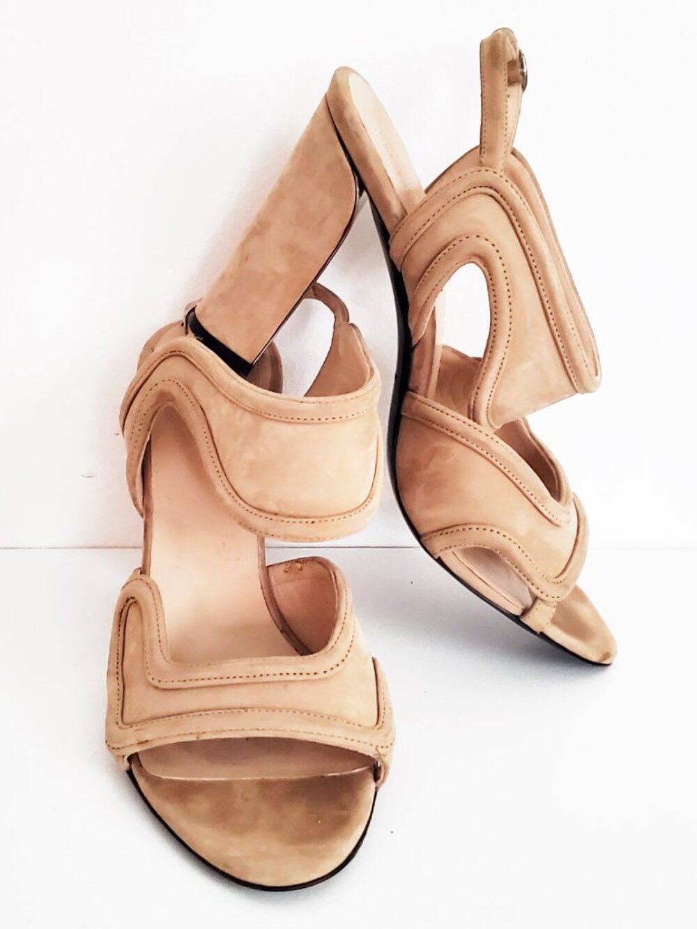 Balenciaga Tan Suede Mirrored Block Heel Size EU 40.5